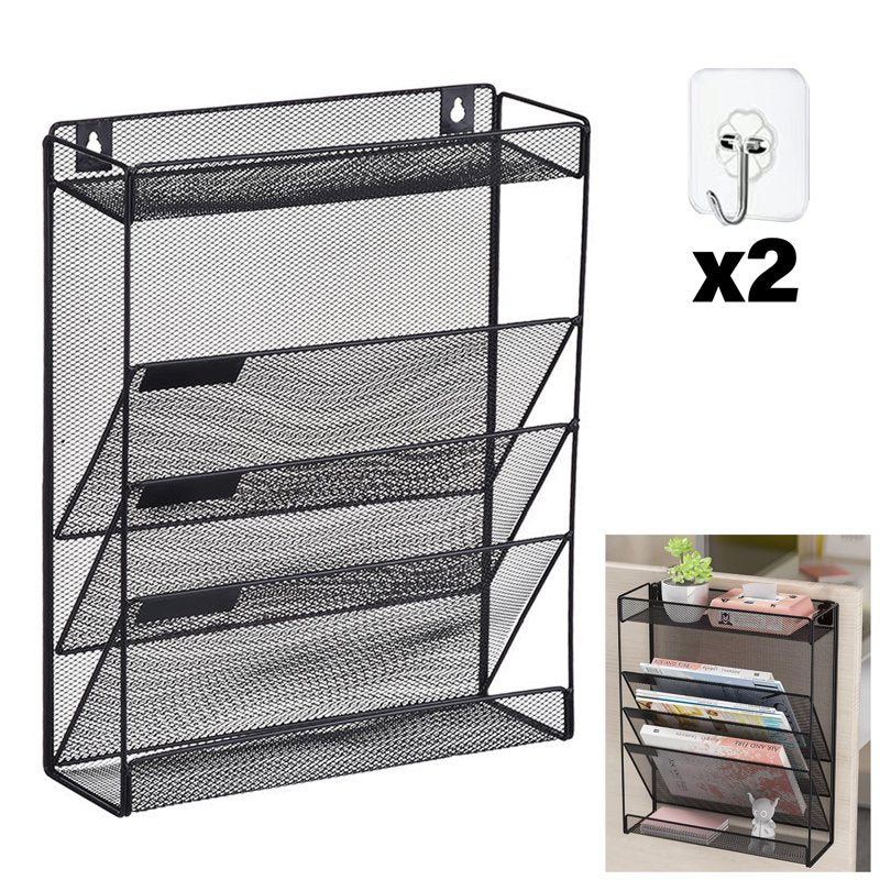 5-Tier Wall Mount File Organizer Black Office Home Classroom Storage