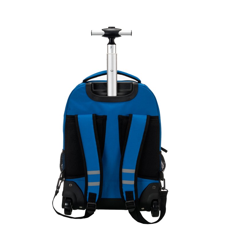 Blue Rolling Backpack R02 with Skate Wheels & Telescoping Handle