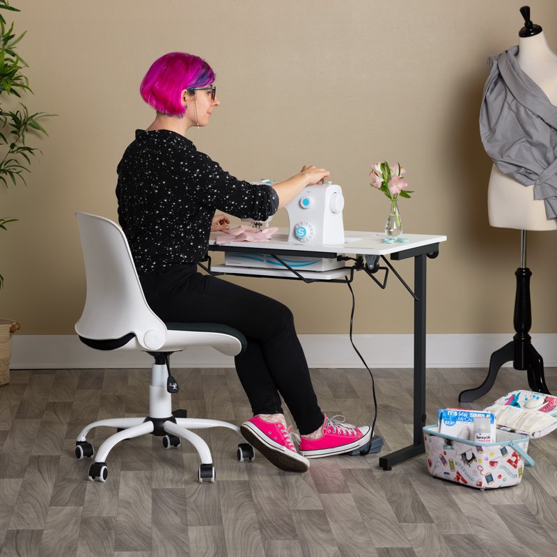 Portable Folding Sewing Table with Adjustable Height and Wheels