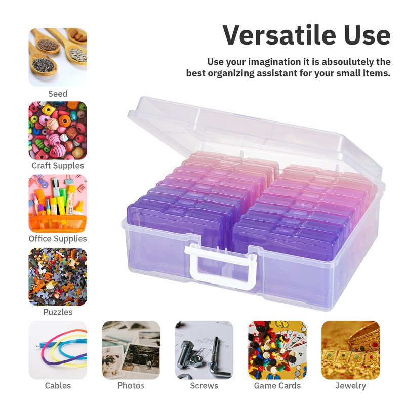 Multi-Color Photo & Craft Storage Box with 16 Inner Cases for Photos, Puzzles, Cards & Seeds