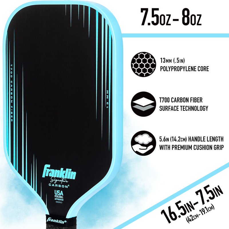 Franklin Signature Carbon Fiber Pickleball Paddle - 13mm Core, Blue Elongated