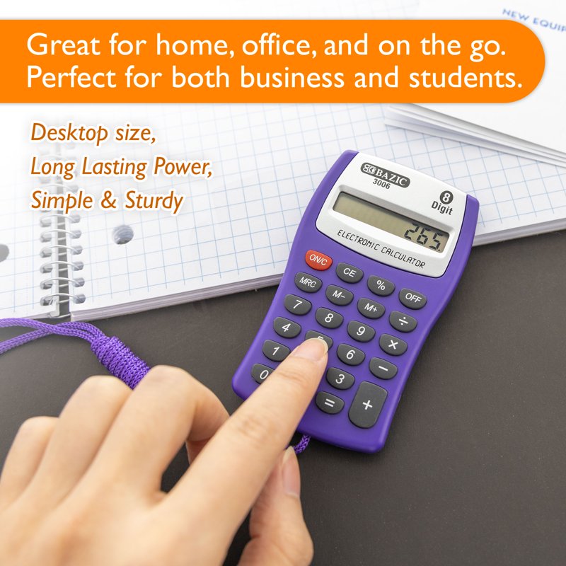 8-Digit Pocket Calculator with Neck String - Office & School Use