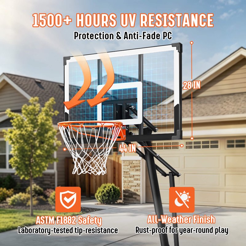 Adjustable Portable Basketball Hoop with 44-Inch Backboard for Indoor & Outdoor Play