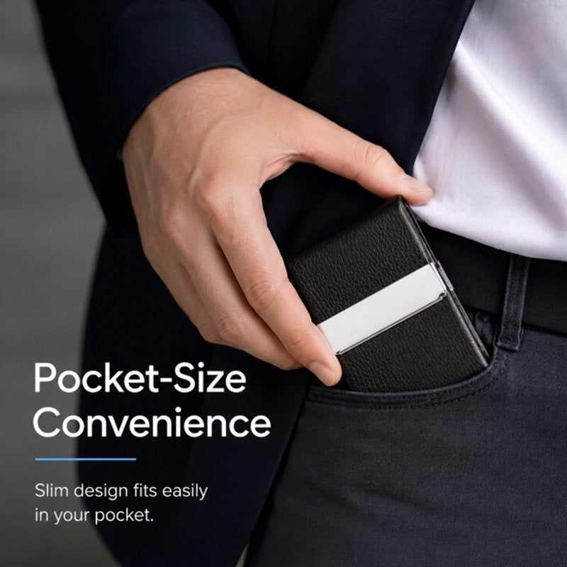 Slim PU Leather Business Card Holder Case with Magnetic Closure