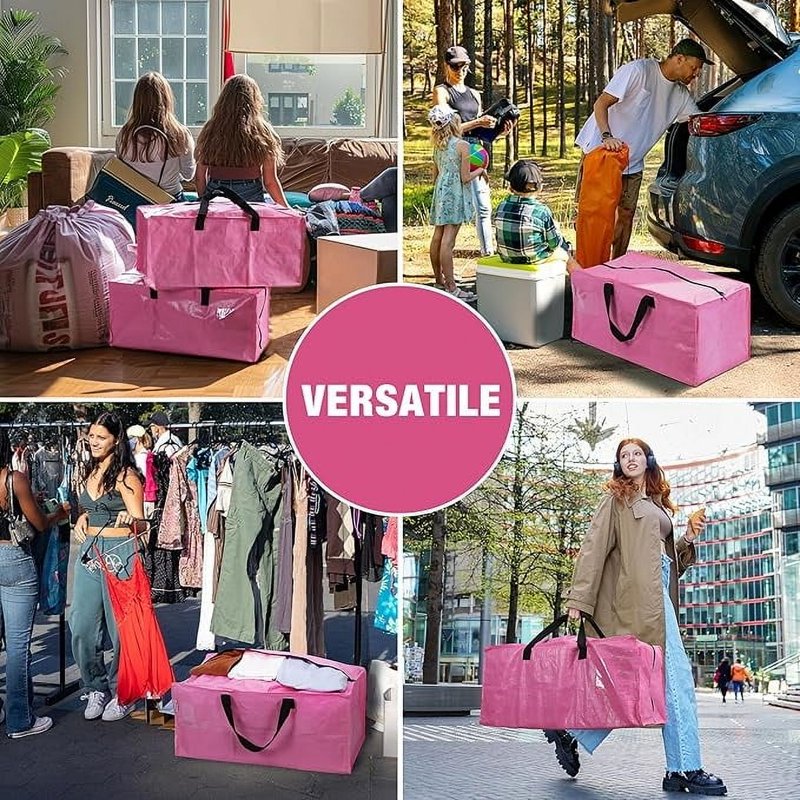 Heavy Duty Large Moving Storage Bags with Handles & Zippers for Packing, Dorm, Travel - Pink 87L