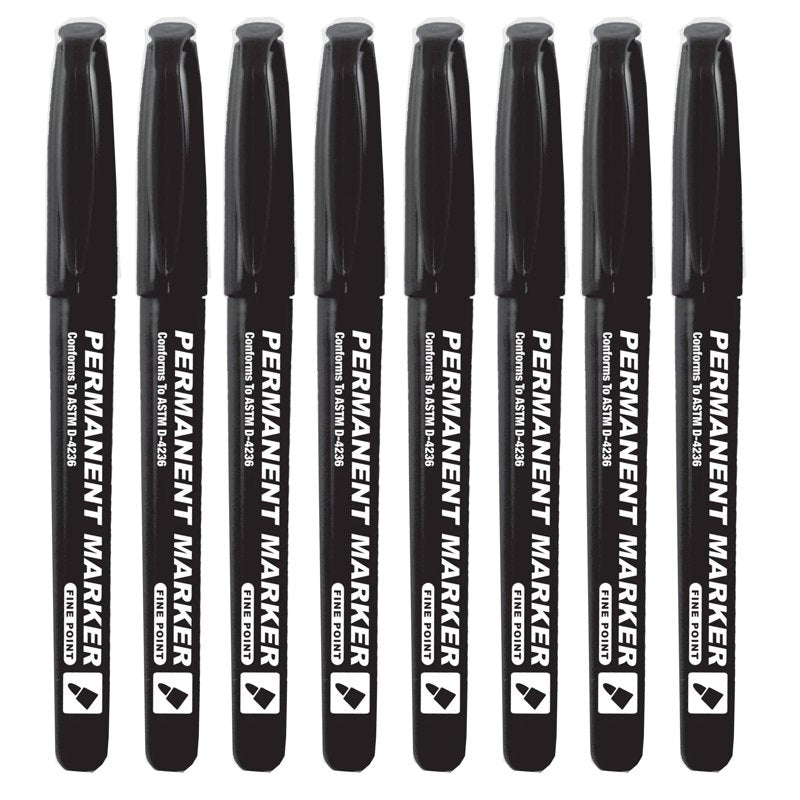 8 Black Waterproof Permanent Markers Fine Point Non Toxic Water-Resistant
