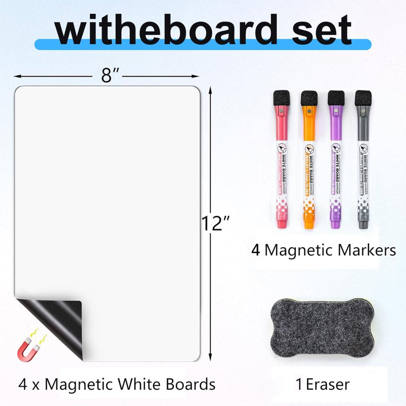 Magnetic Whiteboard Sheets with Markers and Eraser Set - 4 Pack
