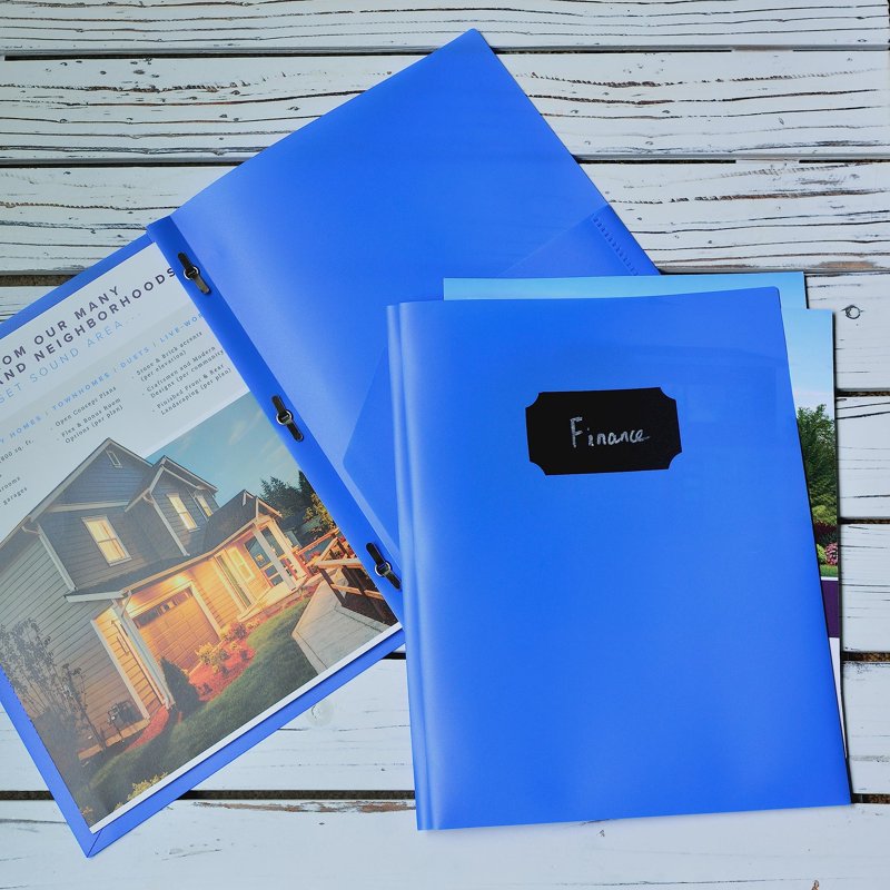 Heavy Duty Plastic Two Pocket Folder with Prongs - 6 Pack, Blue