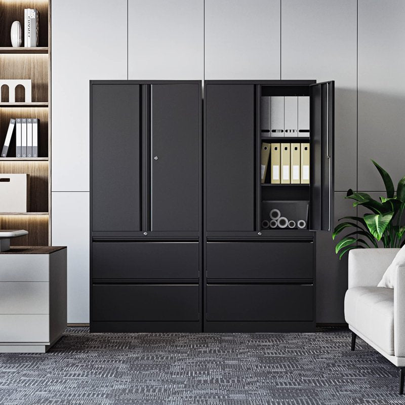 2 Drawer Metal Lateral File Cabinet with Locking Storage Shelves - Office & Legal File Storage