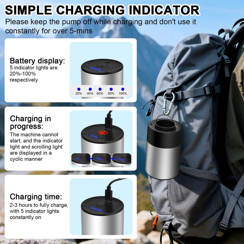 Rechargeable Mini Electric Air Pump with 5200mAh Battery for Inflatables & Air Mattresses