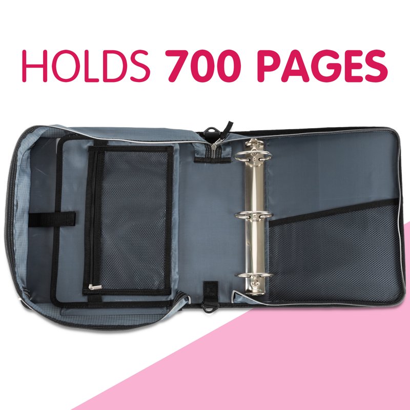 3-Inch Zipper Binder with 700 Sheet Capacity Waterproof Organizer with Pockets & Carrying Strap