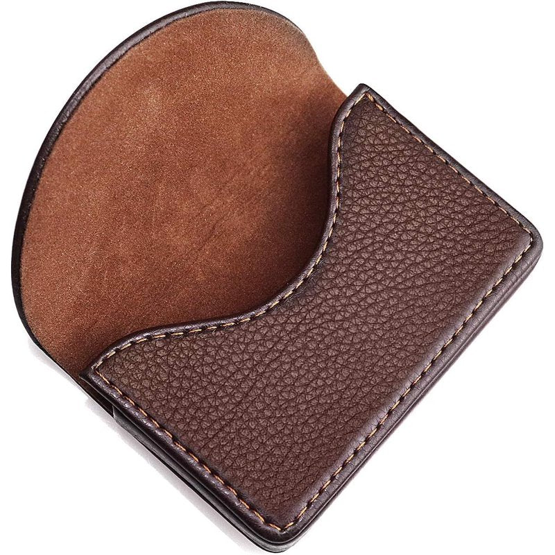 Minimalist Leather Business Card Holder with Magnetic Closure - Slim Pocket Card Case for Men and Women