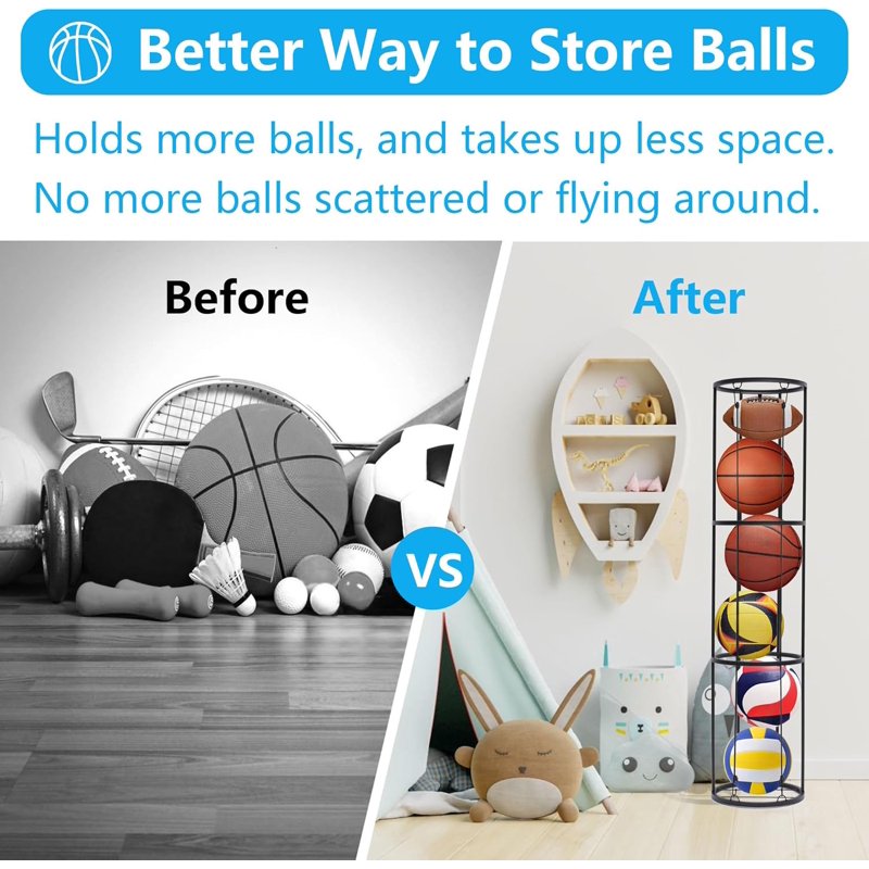 3-Tier Vertical Ball Storage Rack for Garage & Home Organization