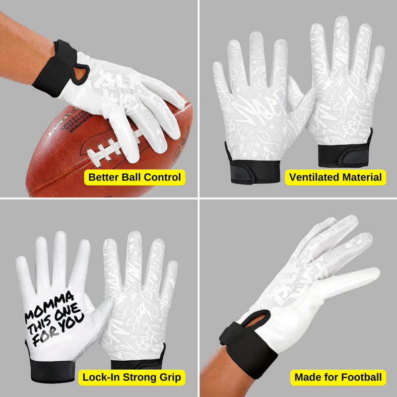 Ultra Sticky Football Receiver Gloves - Lightweight, Durable, Padded Comfort