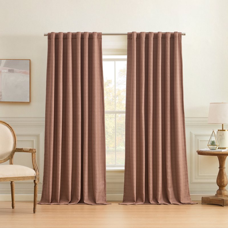 Blackout Linen Curtain Set 2 Panels - Textured Room Darkening & Insulation