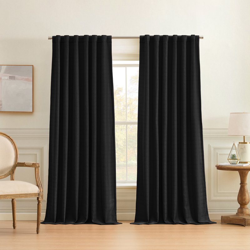 Blackout Linen Curtain Set with 3-Layer Magic Liner - Room Darkening & Insulating, 2 Panels