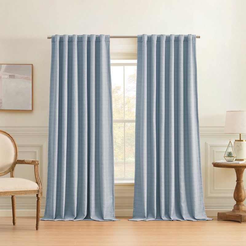 Blackout Linen Curtain Set - 2 Panels, Full Light & Noise Block, Thermal Insulation