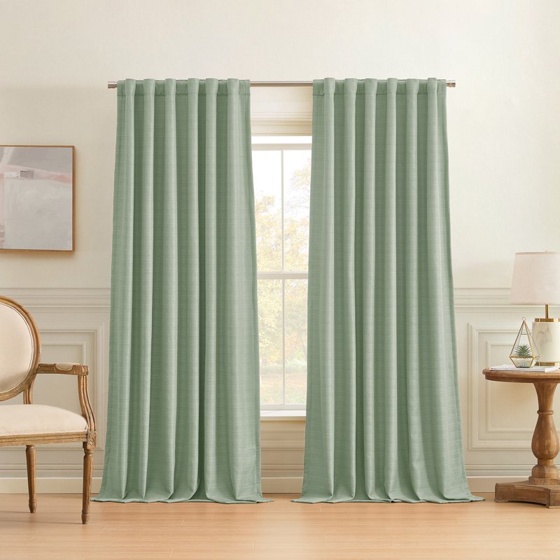 Blackout Linen Curtain Set - Room Darkening Privacy Window Treatments