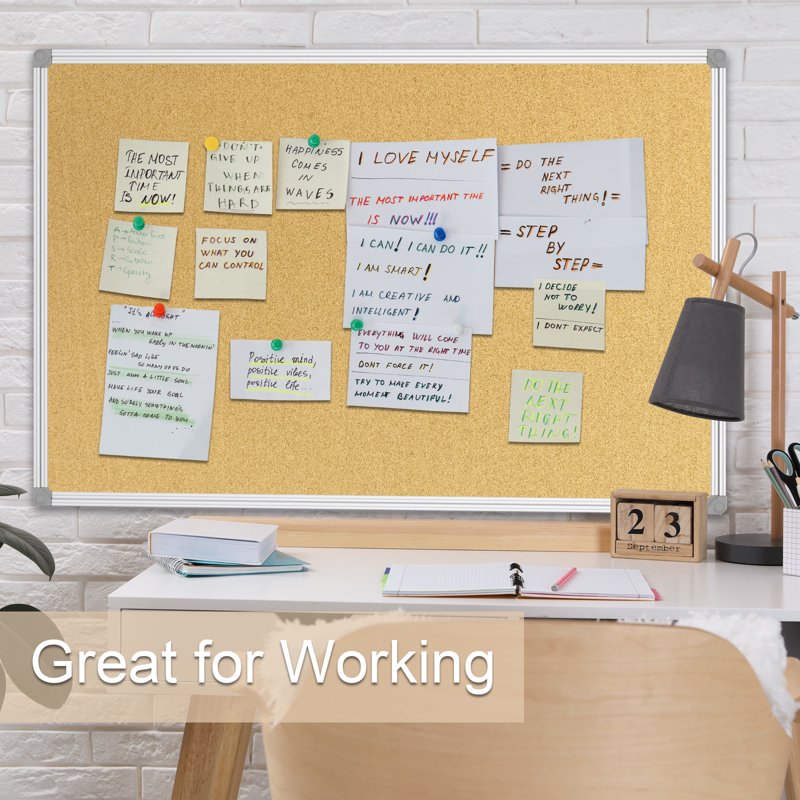 Wall Cork Board Bulletin Board with Aluminum Frame 23x35 Inches for Office Home & School