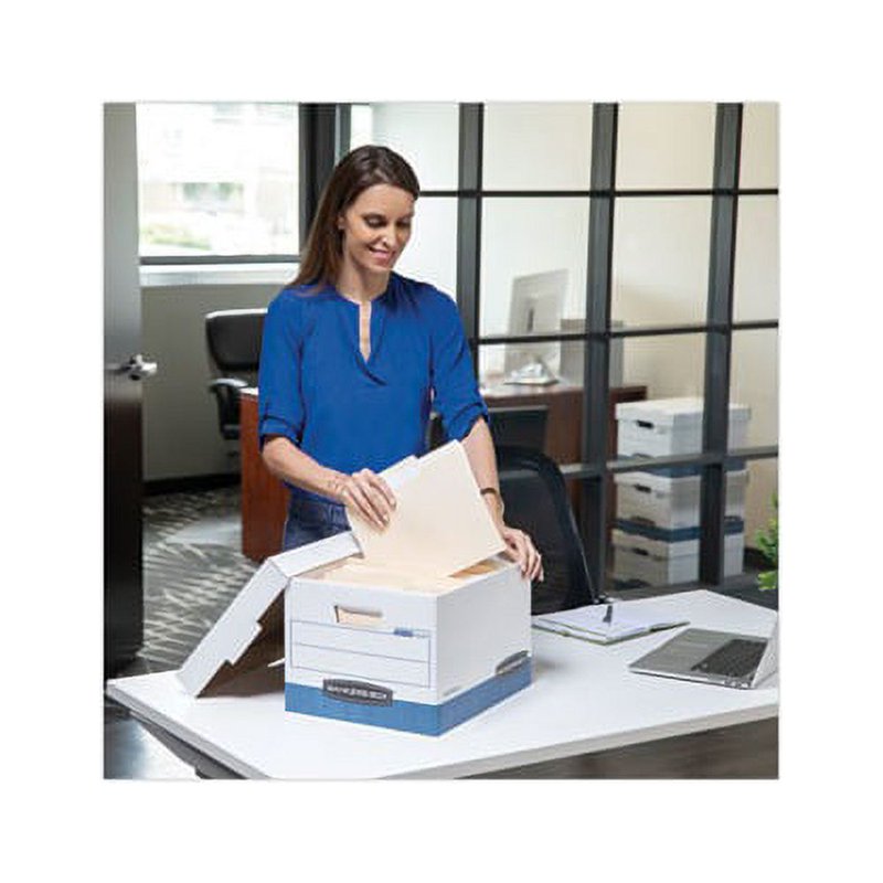 Medium-Duty Stackable File Storage Boxes with Lid - White and Blue, 4 Pack