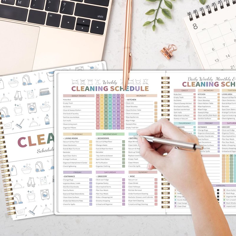 White ADHD Cleaning Planner for Adults — Daily, Weekly, Monthly Schedule & Checklist