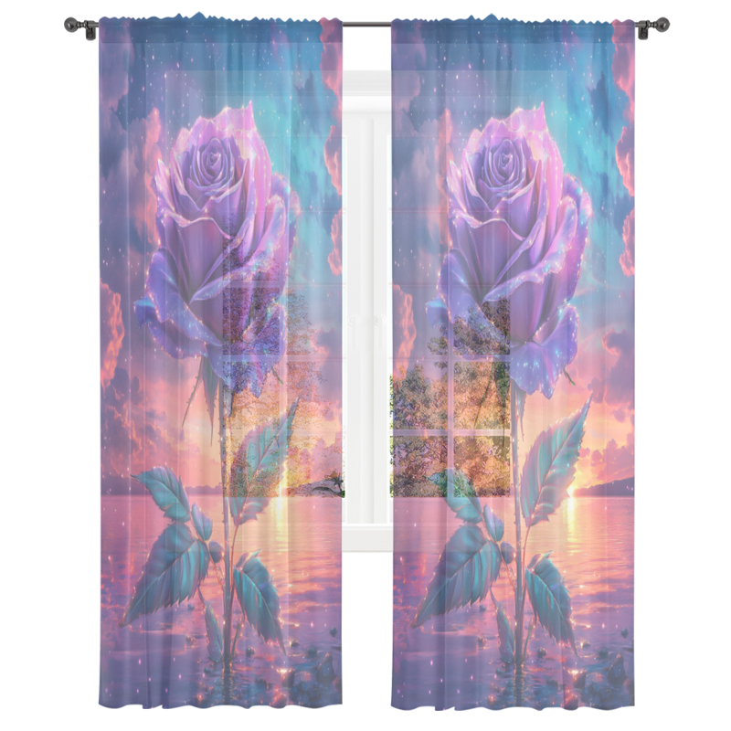 Purple and Sunset Sheer Curtains 84 Inch Long 2 Panels Light Filtering Window Drapes