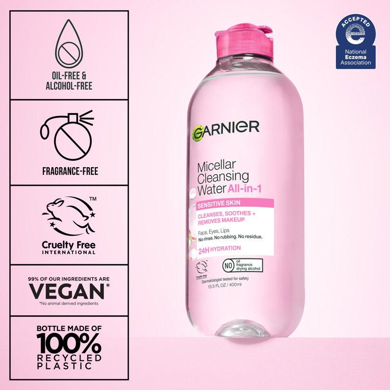 Garnier Micellar Cleansing Water All-in-1 Makeup Remover & Face Cleanser, 3.4 fl oz