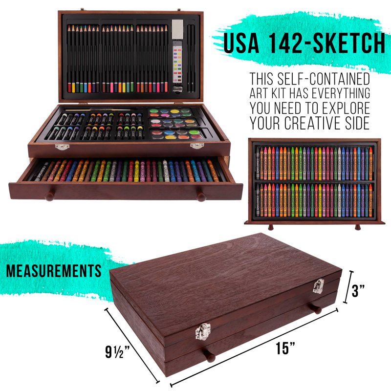 Complete 162-Piece Art & Drawing Set with Watercolors, Pastels, Pencils & Brushes