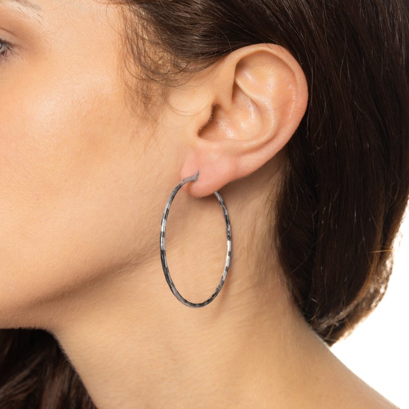 Sterling Silver Diamond Cut Hoop Earrings 50mm for Women