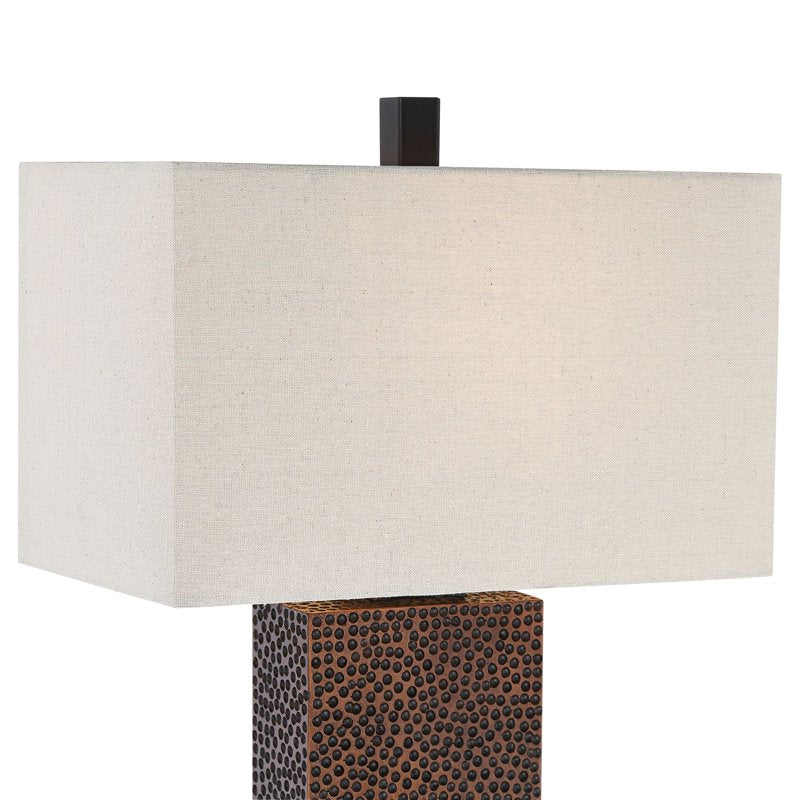 Rustic Farmhouse Table Lamps Set of 2 - Bronze Hammered Finish Rectangular Shades 24.75"