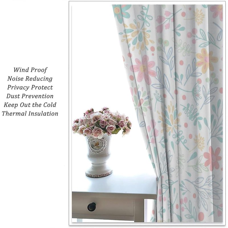 Watercolour Floral Curtains Set - Hand-Painted Plant Design for Bedrooms & Living Rooms