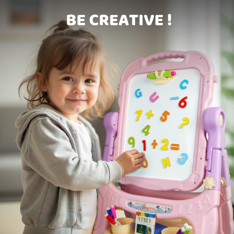 Adjustable Kids Art Easel with Magnetic Board & Personalized Name Sticker