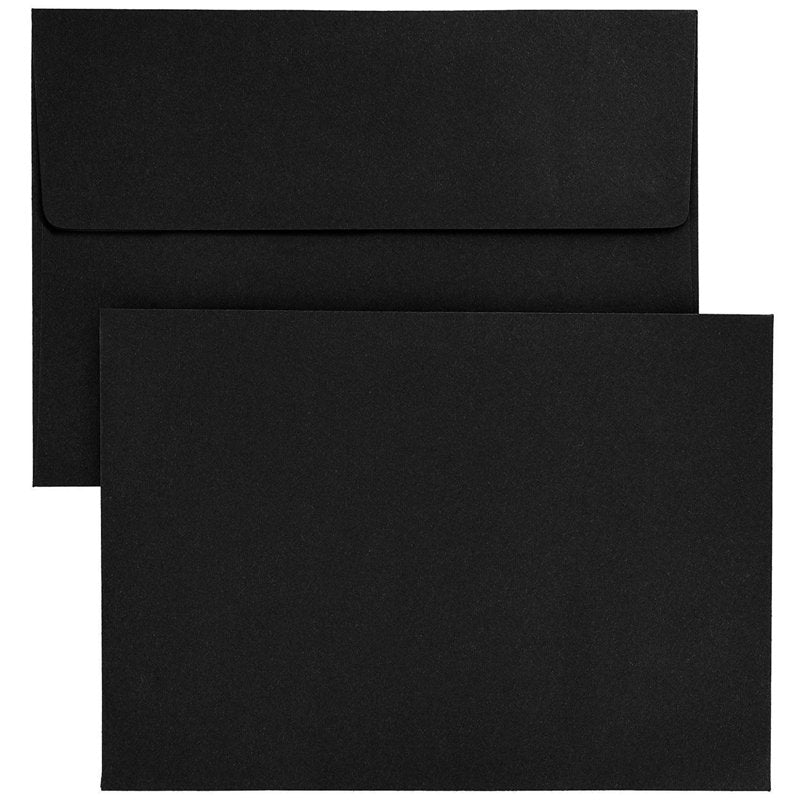 Black 5x7 Envelopes 50-Pack - Matte Water-Activated Seal for Invitations & Cards