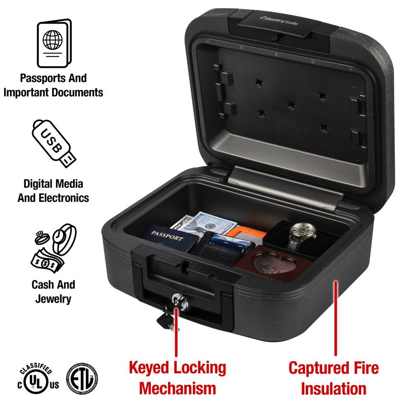 Fire and Water-Resistant Security Chest 0.28 Cu Ft with Key Lock