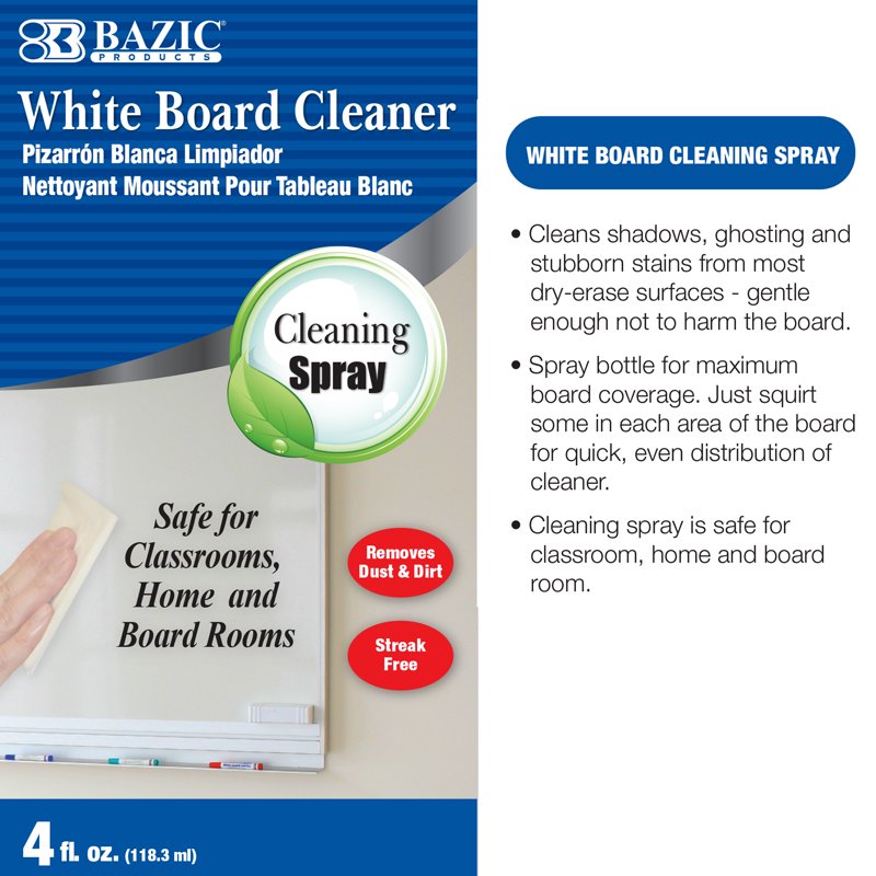 Dry Erase Whiteboard Cleaner Spray - Low-Odor, Multi-Surface, 4 oz | 1/24/72/2 Pack