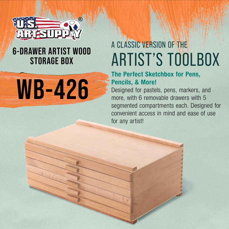 Wooden Pastel and Art Supply Storage Box with 6 Drawers