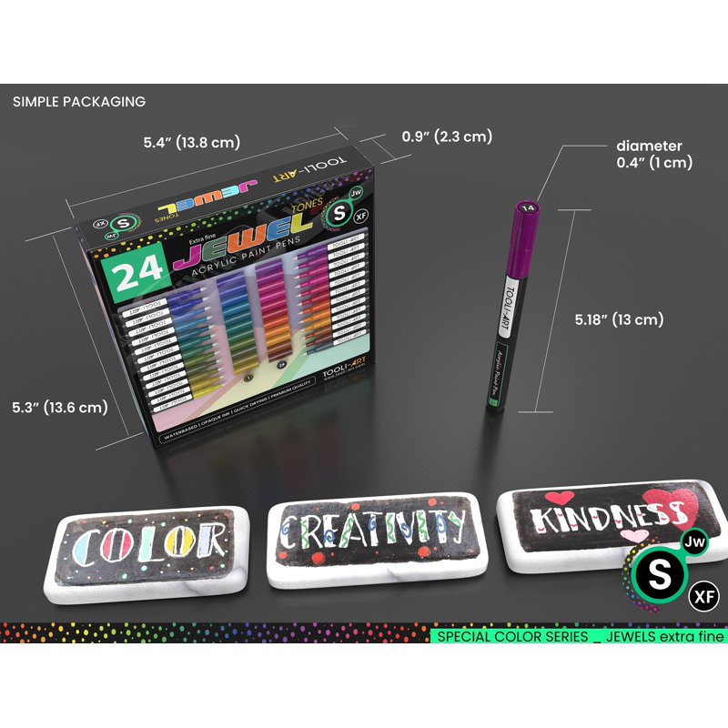 24 Jewel Dark Tones Acrylic Paint Pens Set - Fine Tip, Multi-Surface Colors
