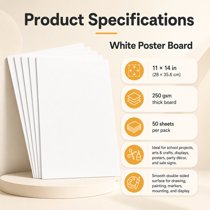White Poster Board 11x14 Inch Bulk Pack - Heavyweight Art & Presentation Boards