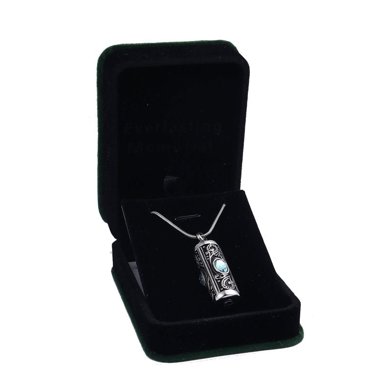Stainless Steel Cremation Necklace with Rhinestones - Keepsake Pendant for Ashes, Purple & Blue Variants
