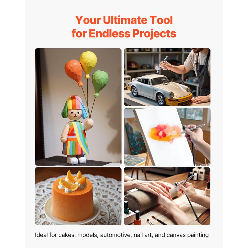 Airbrush Kit with Compressor and 3 Tips for Cake Decorating & Model Painting