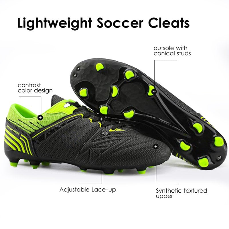 Dream Pairs Mens Soccer Cleats Football Shoes Black Neon Green, Size varies