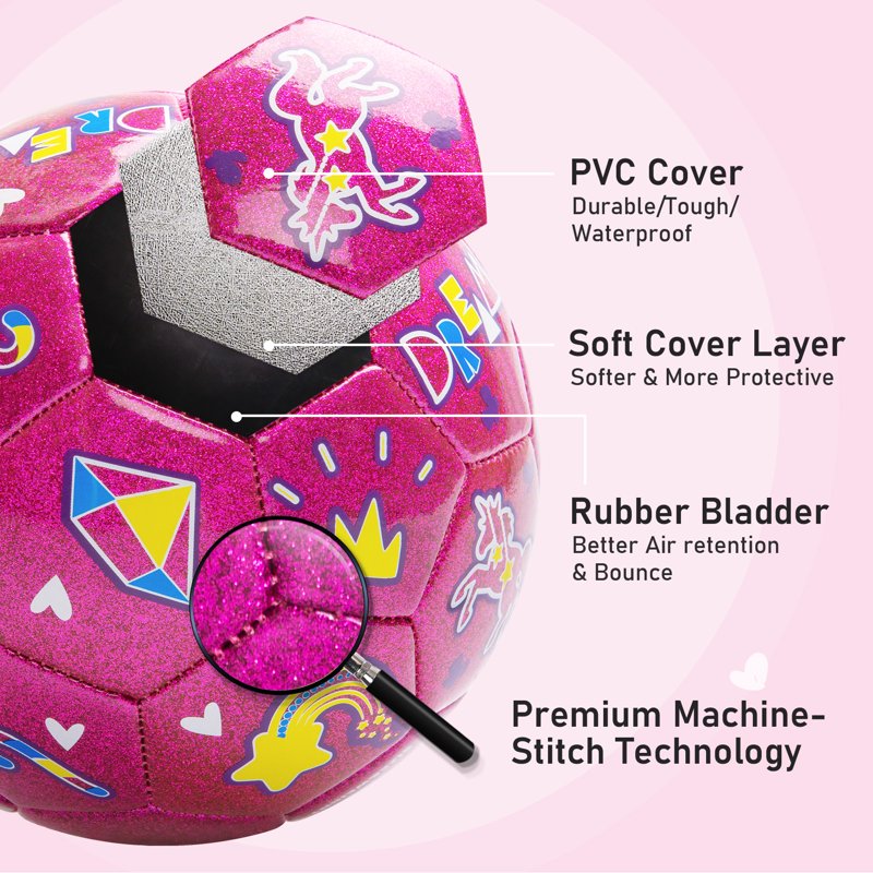 Size 3 Unicorn Soccer Ball with Pump | Glitter Pink Variation