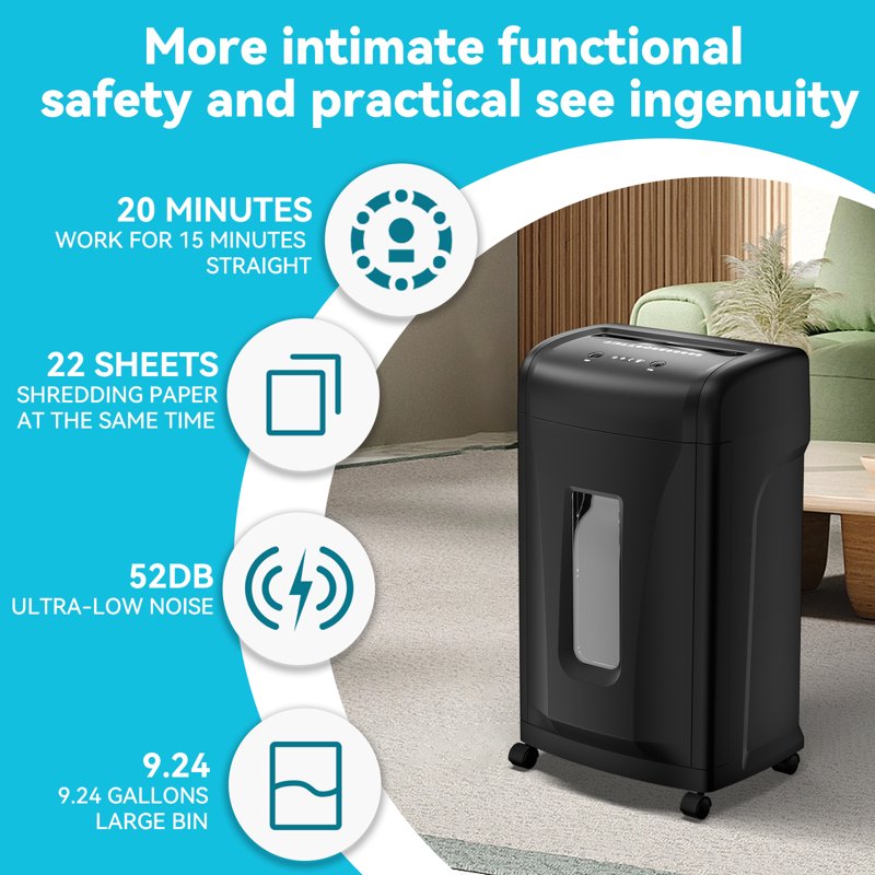 Heavy Duty Commercial Cross Cut Paper Shredder with 9.24-Gallon Waste Bin