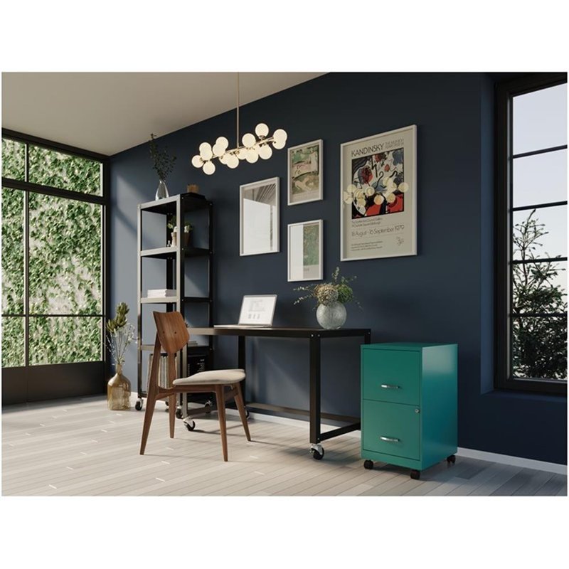 Mobile Metal Filing Cabinet with 2 Drawers, Lockable, Turquoise