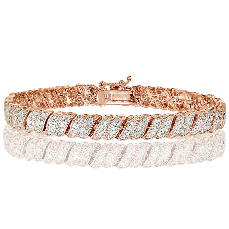Diamond Wave Link Tennis Bracelet 0.25ct Silver Tone Jewelry