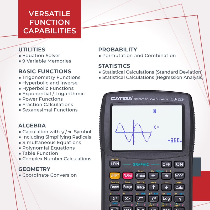 Scientific Graphing Calculator with Graphic Functions - Black, Pink, Solar, White Options