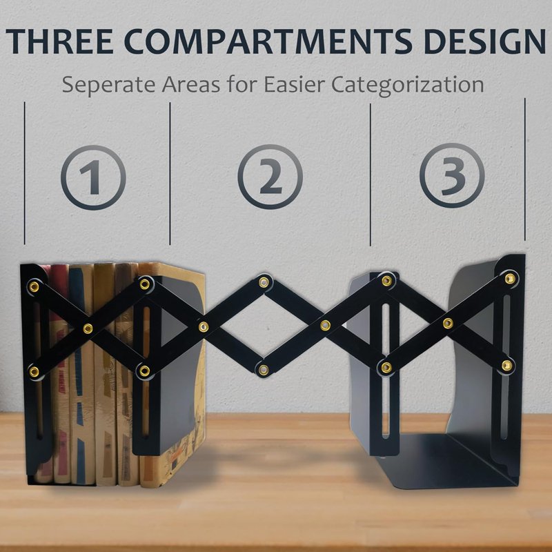 Heavy Duty Metal Bookends Adjustable Shelf Organizer for Home Office School