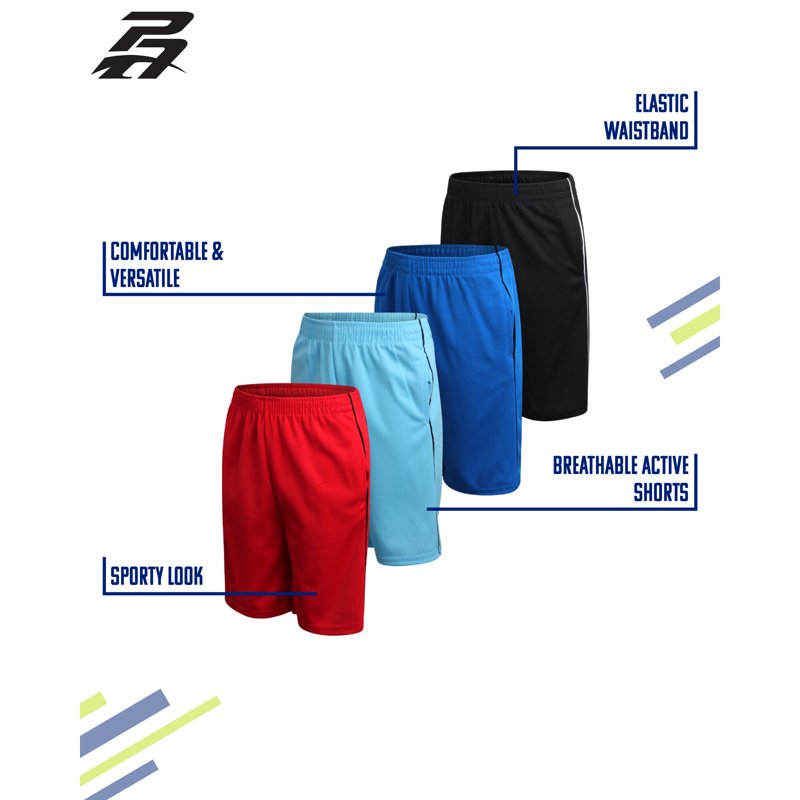 Kids Athletic Shorts 4 Pack, Breathable Mesh, Quick-Dry Gym & Basketball Wear