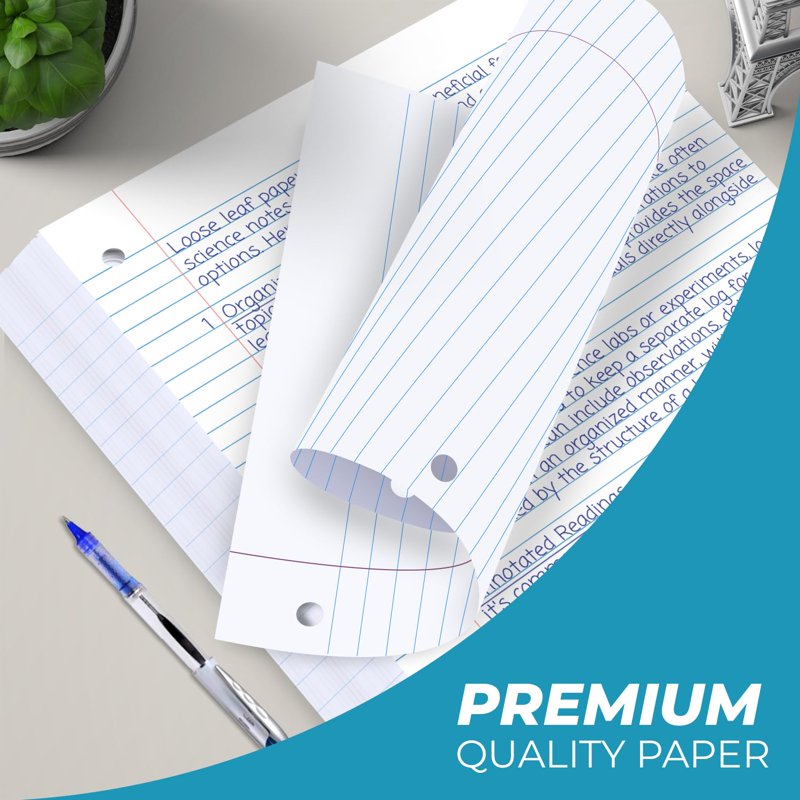 Loose Leaf Paper 6 Pack - College Ruled 8x10.5 Inch, 3-Hole Punched for Binders