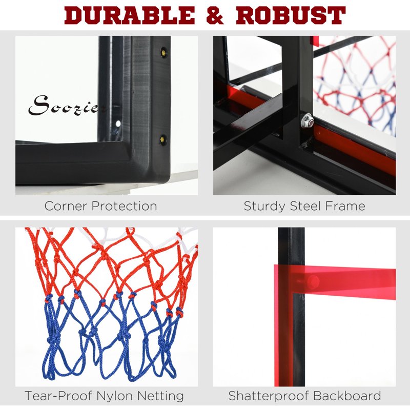 Wall Mounted Basketball Hoop with 43x30 Shatterproof Backboard - Outdoor Sports Goal